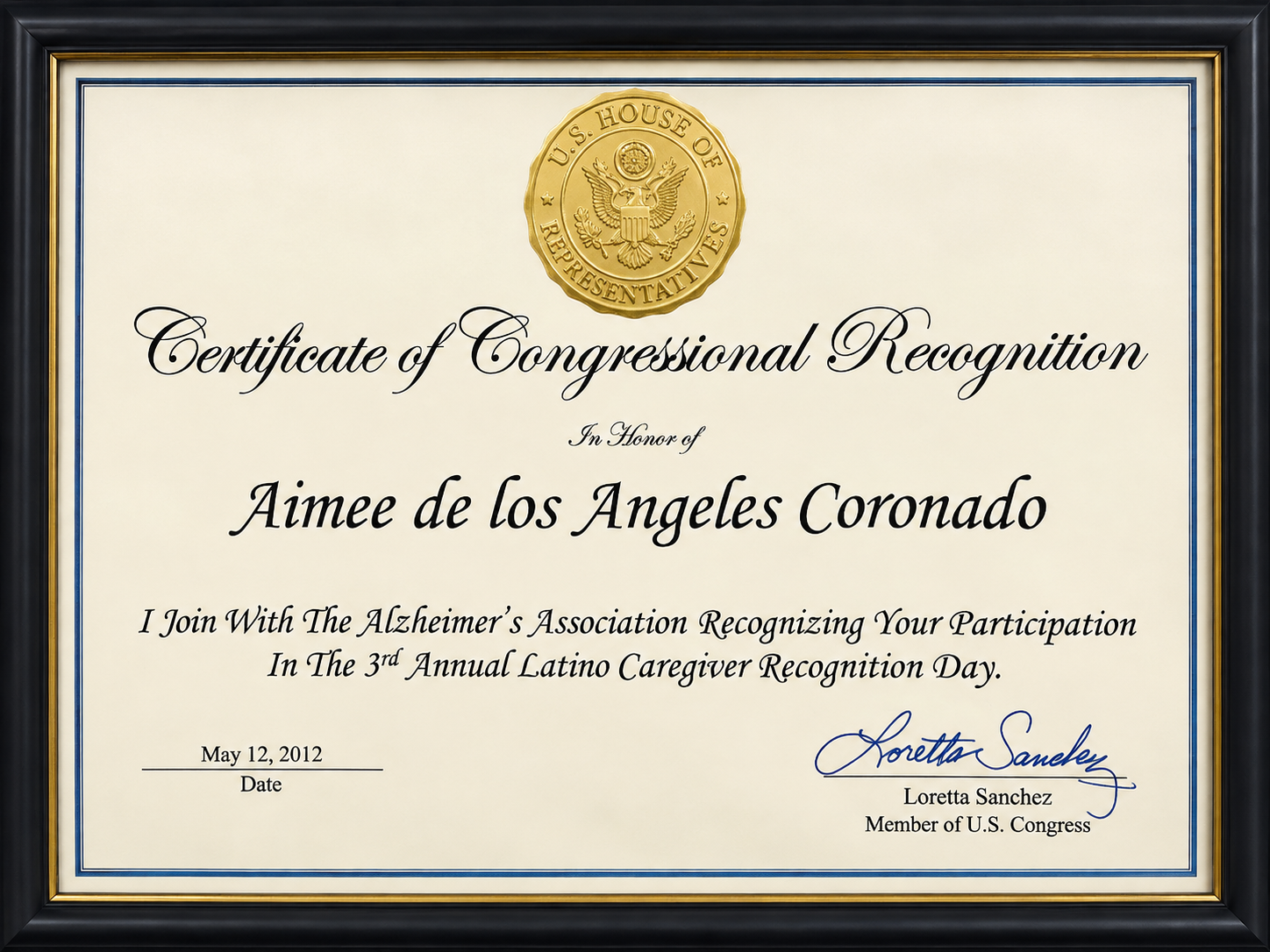 Reconocimiento de Aymée de los Ángeles 2