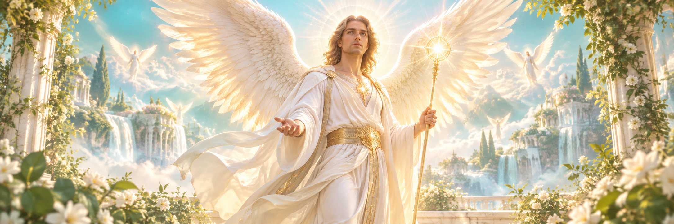 Representación de un arcángel con alas extendidas